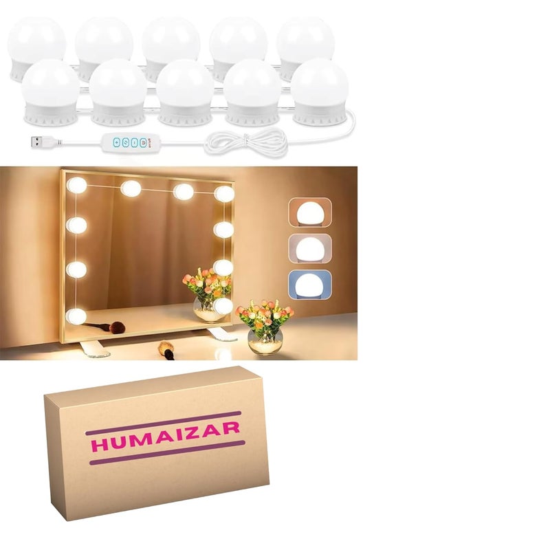 HUMAIZAR Hollywood Style Vanity Mirror Fill Light Adjustable Luminance USB Wall Bulbs String for All Pretty Dimmable Light Makeup Vanity Desk Vanity Set (10 LED Bulb USB 3 Colors) - Image 1