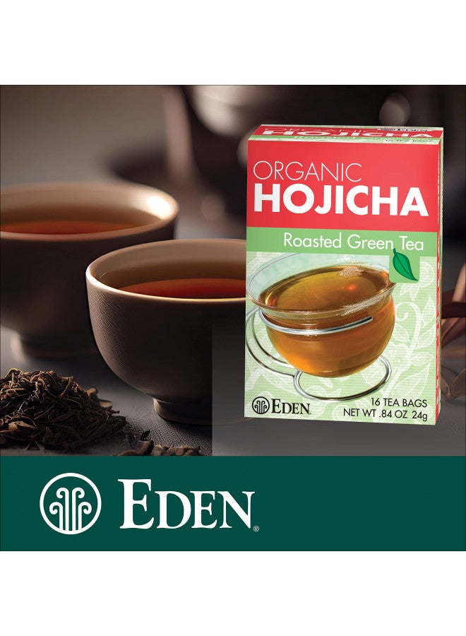 Eden Hojicha Organic Roasted Green Tea, Low Caffeine, Japanese, 16 Unbleached Manila Tea Bags per Box (12-Pack Case)