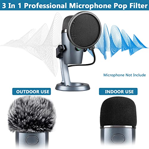 ChromLives Yeti Nano Pop Filter, Mic Cover Compatible with Blue Yeti Nano,ChromLives 3 in 1 Mic Windscreen Foam Cover + Mic Furry Wind Cover + Dual Layered Noise Reduction Pop Filter for Yeti Nano,Combo 3 Pack - Image 2