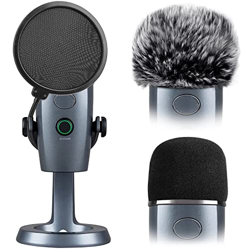 ChromLives Yeti Nano Pop Filter, Mic Cover Compatible with Blue Yeti Nano,ChromLives 3 in 1 Mic Windscreen Foam Cover + Mic Furry Wind Cover + Dual Layered Noise Reduction Pop Filter for Yeti Nano,Combo 3 Pack - Image 1
