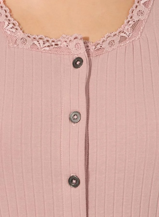 Styli Styli Lace Insert Rib Knit Top