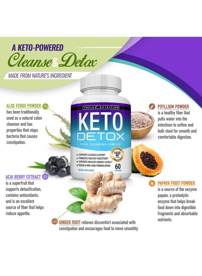 Toplux حبوب توبلوس كيتو ديتوكس - مستخلص تنظيف متقدم - 1532 ملغ من تركيبة تنظيف القولون الطبيعية من أكاي، لطرد السموم والنفايات الزائدة، للرجال والنساء، 60 كبسولة، مكمل غذائي - Image 4