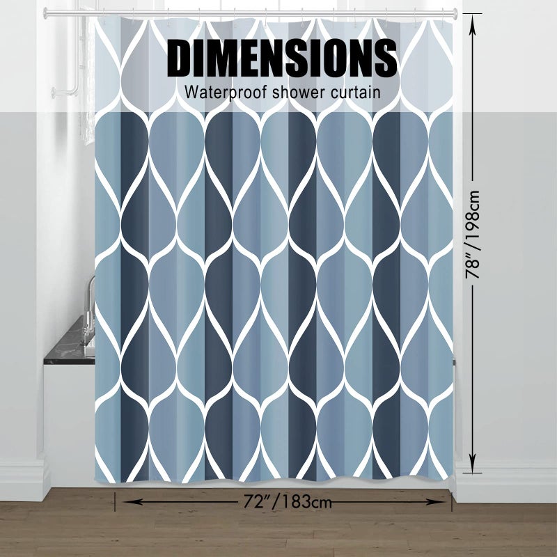 Gelbchu Aegean Blue Geometric Shower Curtain  Waterproof Design and Polyester  Quick-Drying  Weighted Hem  Blue Fabric Shower Curtains Set for Bathroom W 72 x H 78  Machine Washable with 12 Hooks - Image 5