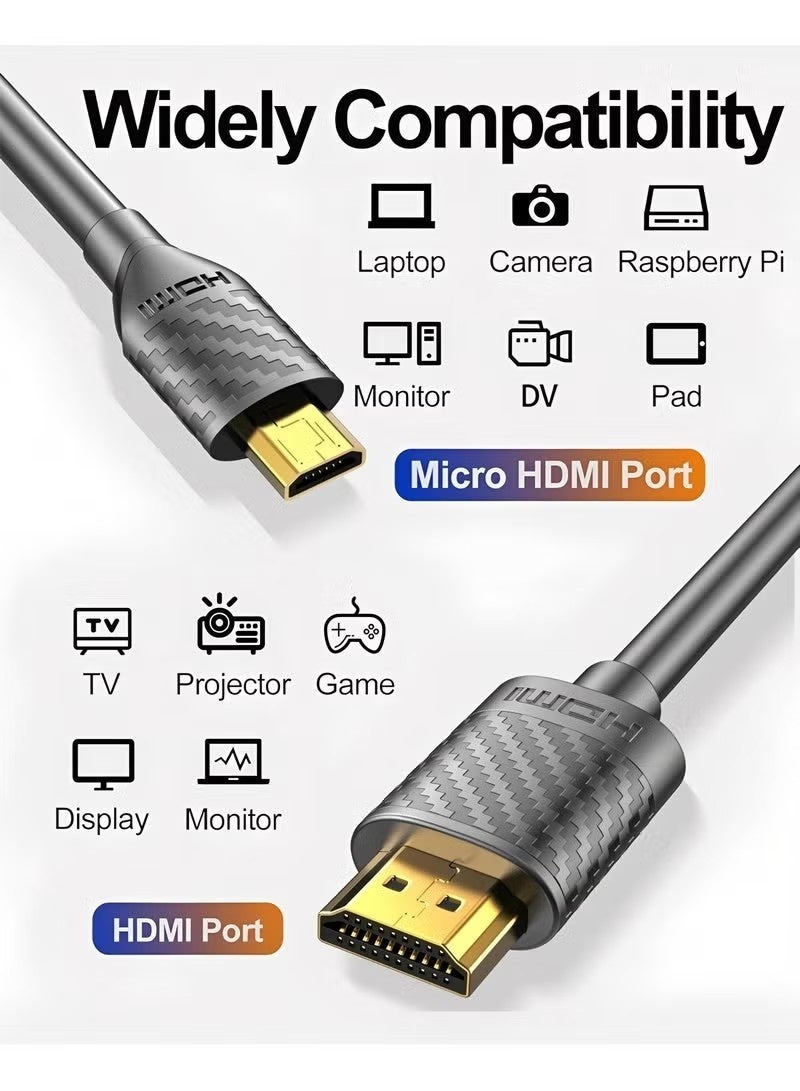 Micro HDMI to HDMI Cable 4K 60Hz, Compatible with Raspberry Pi 5/4, GoPro Hero 5/6/7, Canon/Nikon/Sony Cameras, Lenovo Yoga, HDTV, Monitor & Capture Cards, 6.6 FT - Image 4