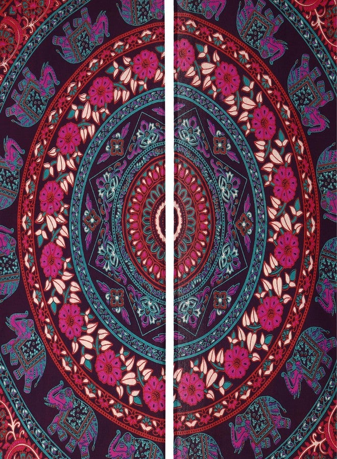 بليس إنترناشونال ستائر نوافذ جميلة من Bless International بتصميم بوهيمي هندي سايكدلي مستوحى من شجرة الحياة، مناسبة لغرفة النوم، غرفة المعيشة، الشرفة (ماندالا فيل وردي (96 × 210 سم)) - Image 2