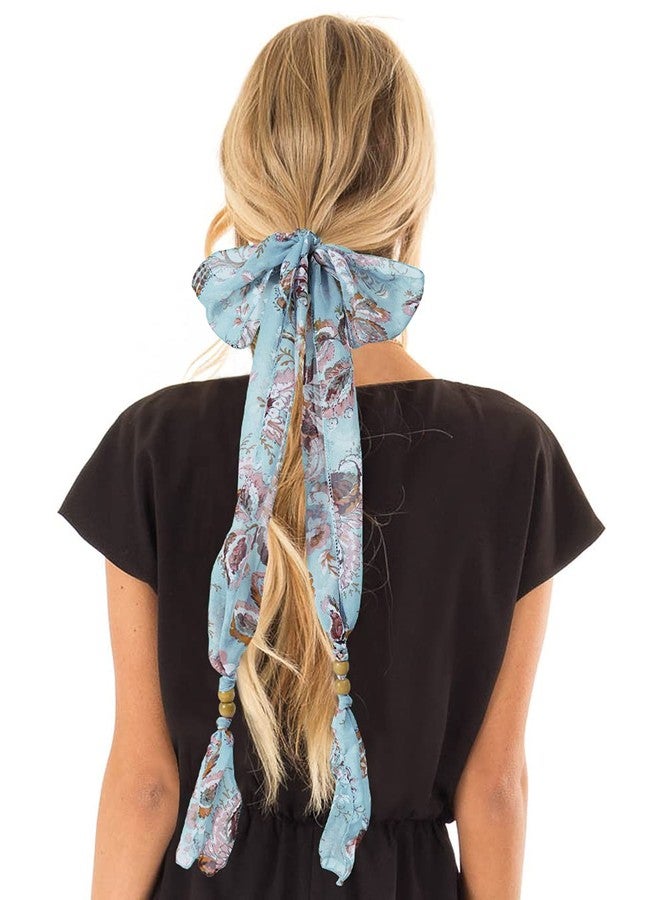 GERINLY Long Skinny Scarf Belt Replacement Ribbon Headwrap Floral Necktie Women Choker Accessory Neck Scarfs (Blue) - Image 5