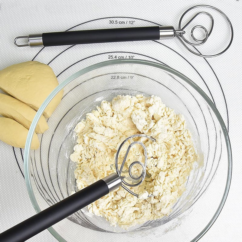 Guowall Stainless Steel Dough Whisk for Dutch Bread with Rubber Anti-Slip Handle 12 inch Dough Blender Mixer Baking Tools for Cake Bread Pizza Pastry Biscuits - Image 2