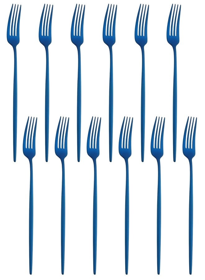 P Plus Fire Small Appetizer Forks, Durable Stainless Steel Mini Forks with Ergonomic Edge & Rust-Proof Finish, Great for Snacks, Parties or Cafe Dining (Small Fork, Blue, Pack of 12) - Image 1