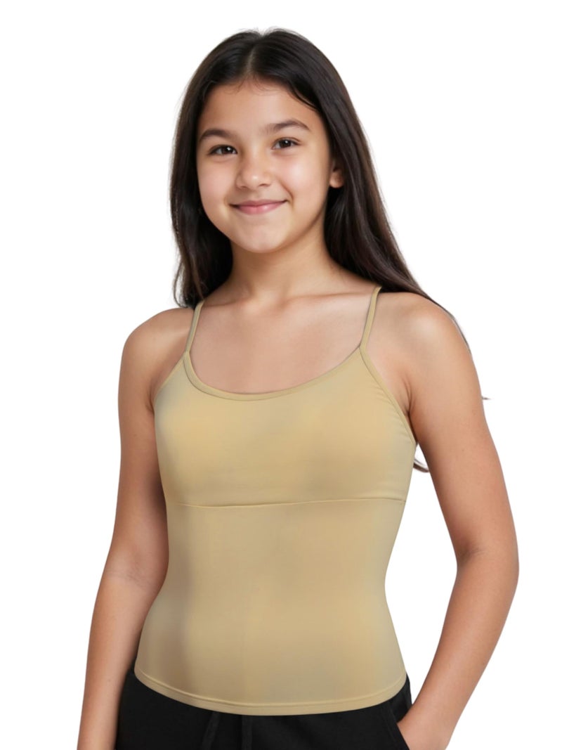 DChica Essentials Padded Camisole Bra for Girls, Sleeveless Undershirts Cami Vest with Adjustable Straps, Cotton Camisole Tank Top/Innerwear for Girls, Pack of 1 - Skin - Image 1