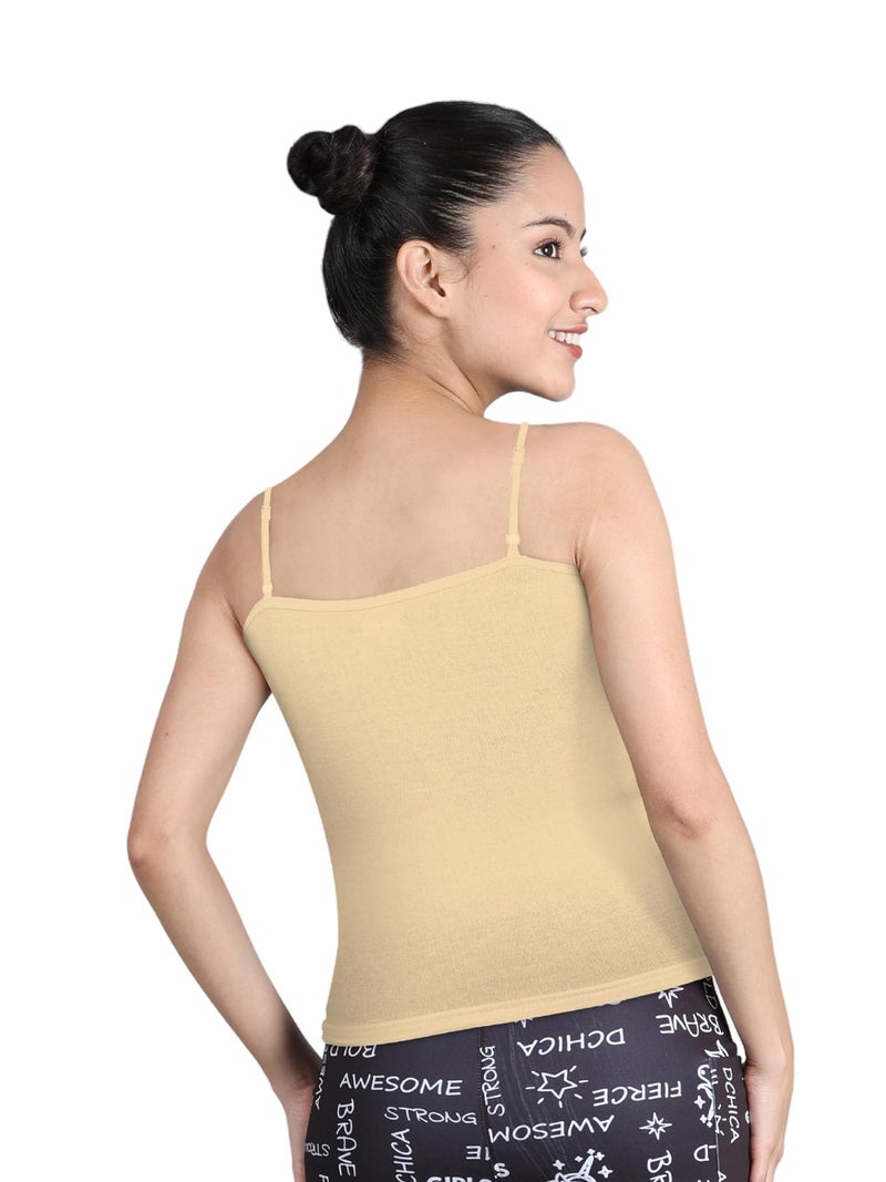 DChica Essentials Padded Camisole Bra for Girls, Sleeveless Undershirts Cami Vest with Adjustable Straps, Cotton Camisole Tank Top/Innerwear for Girls, Pack of 1 - Skin - Image 5