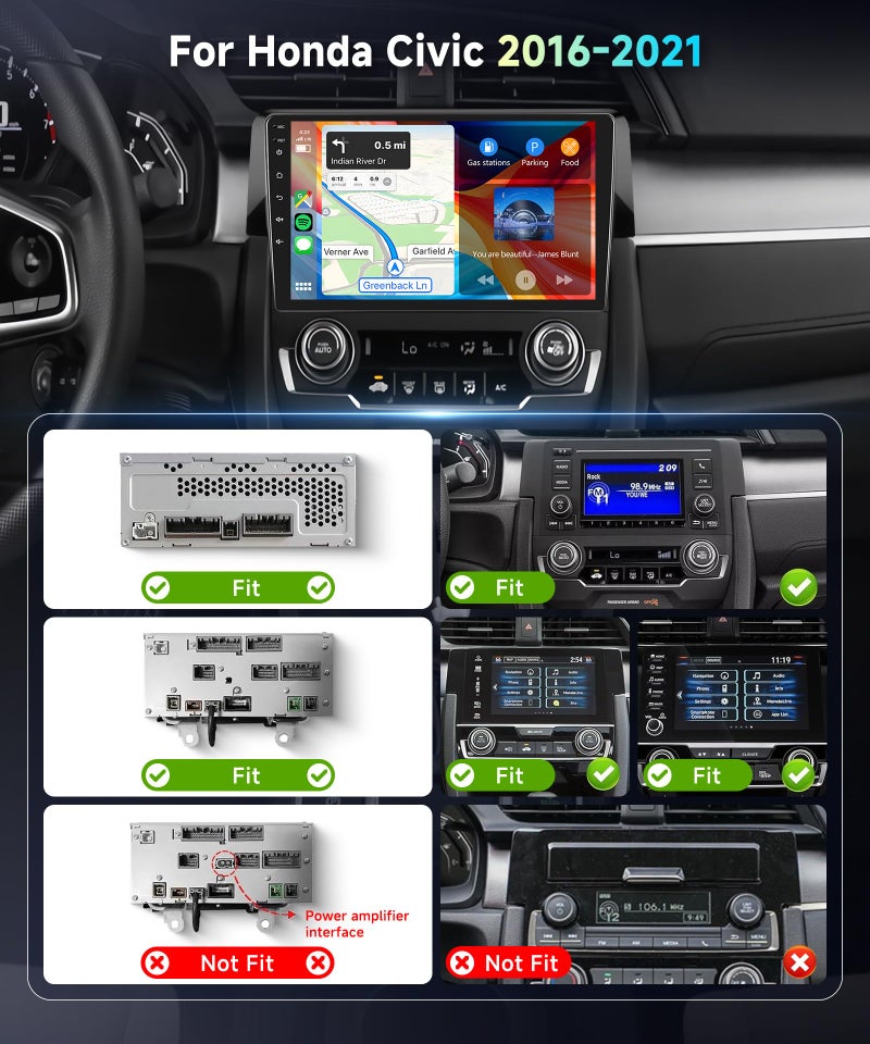 MAHVEC 5Ghz Wifi 2G+64G for Honda Civic 2016-2020 Radio,ã€Android 15 Build-in DSP EQã€‘Car Stereo with 5.0Bluetooth,Wireless Carplay Android Auto,9inch IPS Touch Screen,IP69k Backup Camera,26UIs,GPS Chip,FM/RDS - Image 2