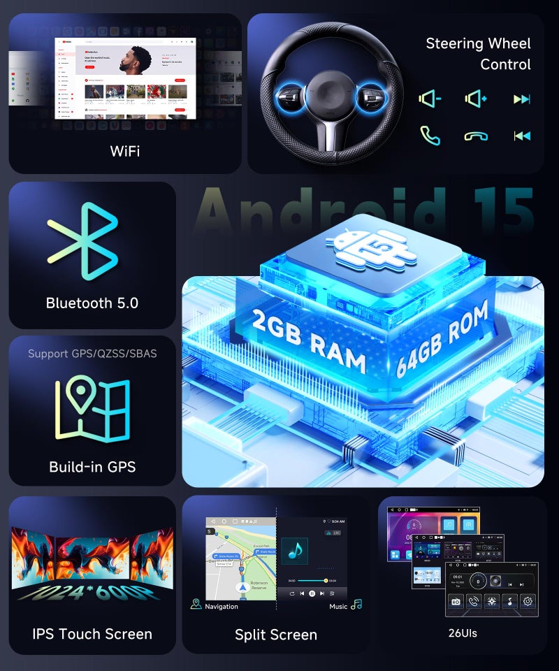 MAHVEC 5Ghz Wifi 2G+64G for Honda Civic 2016-2020 Radio,ã€Android 15 Build-in DSP EQã€‘Car Stereo with 5.0Bluetooth,Wireless Carplay Android Auto,9inch IPS Touch Screen,IP69k Backup Camera,26UIs,GPS Chip,FM/RDS - Image 4