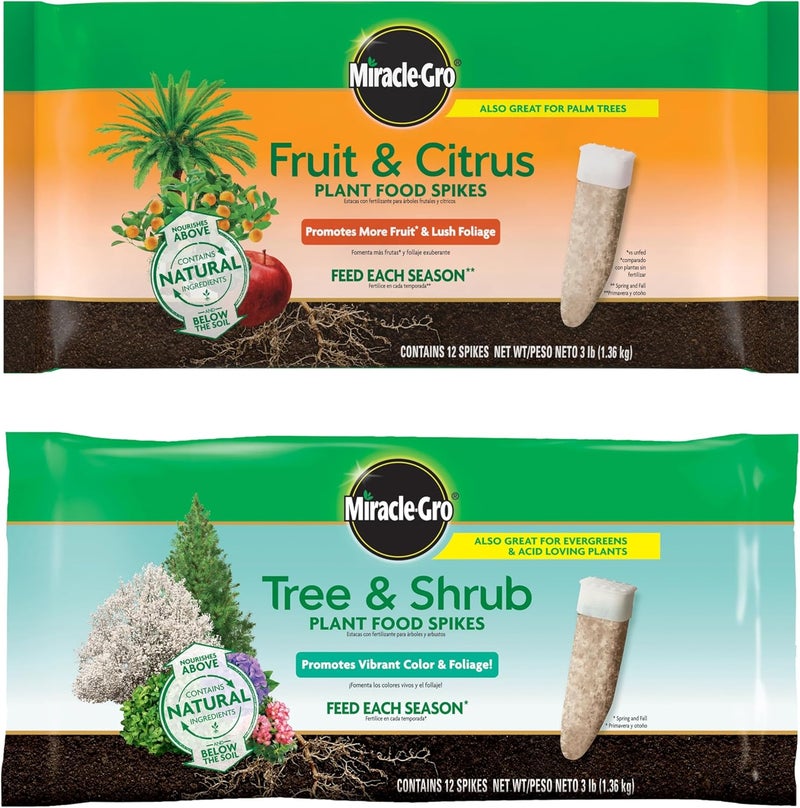 Miracle-Gro حزمة مسامير غذاء النباتات للفواكه والأشجار الحمضية بالإضافة إلى الأشجار والشجيرات، للأشجار والشجيرات المتساقطة، دائمة الخضرة والمزهرة، 24 مسمار - Image 1