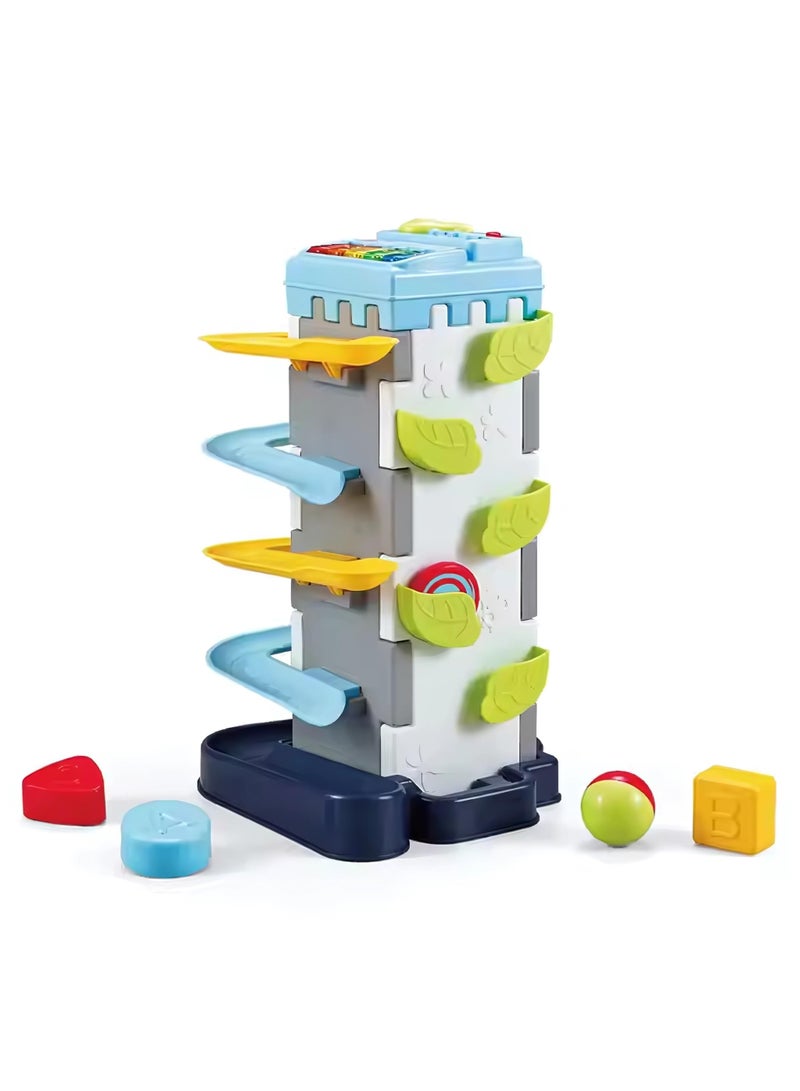 Twisoo Educational Kids Activity Toy Set – 2-in-1 Playset with Race Track Shape Sorter & Rolling Ball Piano – Music & Learning Toy for Kids & Babies, Indoor Fun Playset (White) - Image 1