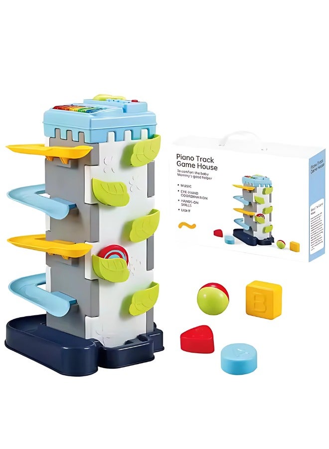 Twisoo Educational Kids Activity Toy Set – 2-in-1 Playset with Race Track Shape Sorter & Rolling Ball Piano – Music & Learning Toy for Kids & Babies, Indoor Fun Playset (White) - Image 5