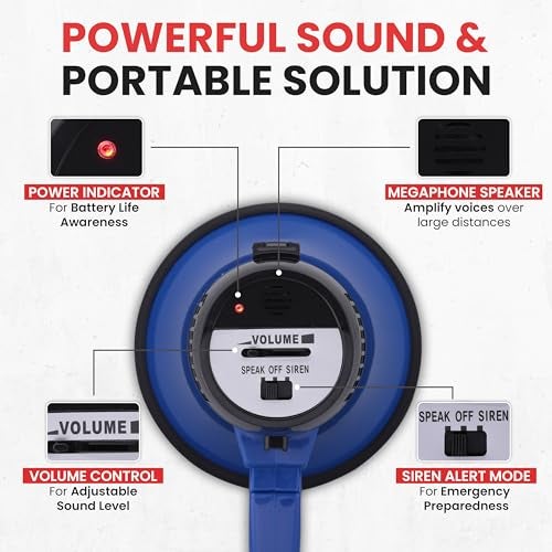 Pyle بيل PMP21BL مكبر صوت محمول مع صفارة - مدمج ويعمل بالبطارية بقوة 20 واط، ميكروفون، وضعين، صوت PA ومقبض قابل للطي للاستخدام في التشجيع والشرطة، أزرق - Image 4