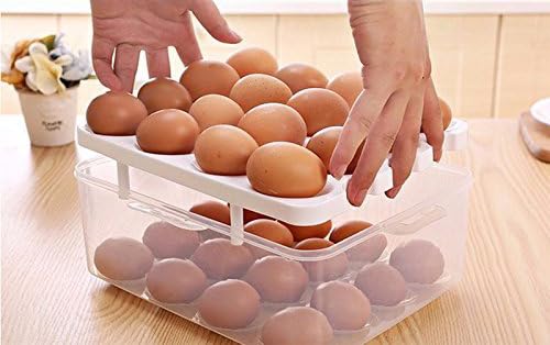 PLUMAZE Double Layer 32 Grid Egg Storage Box Stackable ABS Plastic Egg Storage Containers Holder With Lid and Tray Fridge Kitchen Food Storage BoxGreen Lid - Image 2