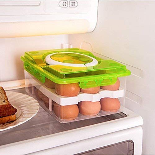 PLUMAZE Double Layer 32 Grid Egg Storage Box Stackable ABS Plastic Egg Storage Containers Holder With Lid and Tray Fridge Kitchen Food Storage BoxGreen Lid - Image 5