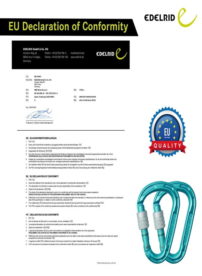 EDELRID HMS Strike Screw 23KN Carabiner (CE 0082, Oasis, Weight - 65G) - Image 4