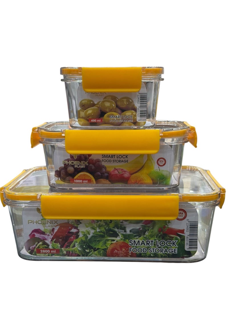 فينيكس علبة طعام للثلاجة من الاكريليك، مجموعة علب طعام مكونة من 3 قطع مع قفل محكم - جوانب سيليكون شفافة - Image 2