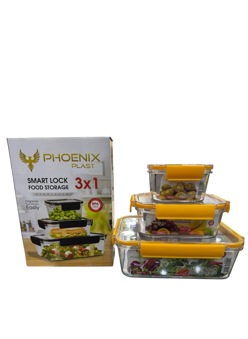 فينيكس علبة طعام للثلاجة من الاكريليك، مجموعة علب طعام مكونة من 3 قطع مع قفل محكم - جوانب سيليكون شفافة - Image 3