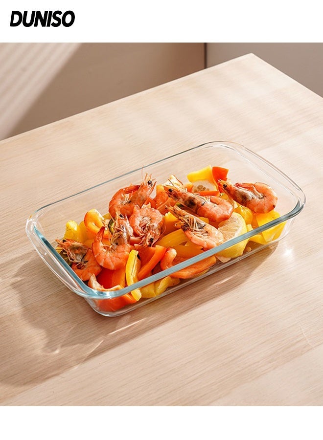DUNISO Glass Baking Dish for Oven, Single Serving Glass Pan for Cooking, Multi-functional Small Casserole Dish, Rectangular Baking Pan, Heat Resistant Oven Bakeware (1.6L) - Image 1