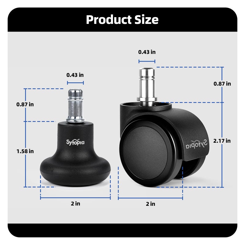Sytopia Office Chair Bell Glides Replacement  Fixed Feet Wheel Stopper For Swivel Chairs And Stools  7/16"" X 7/8"" Stem  Separate Self-Adhesive Felt Pads  Non-Slip Base  Quiet & Easy Install  5 Pack - Image 4