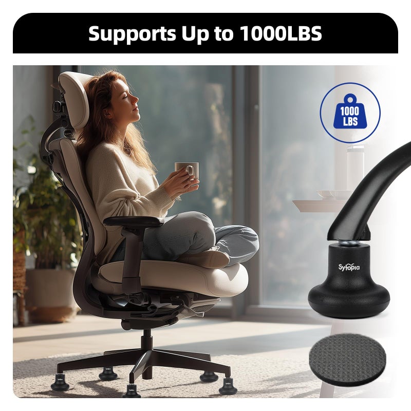Sytopia Office Chair Bell Glides Replacement  Fixed Feet Wheel Stopper For Swivel Chairs And Stools  7/16"" X 7/8"" Stem  Separate Self-Adhesive Felt Pads  Non-Slip Base  Quiet & Easy Install  5 Pack - Image 5