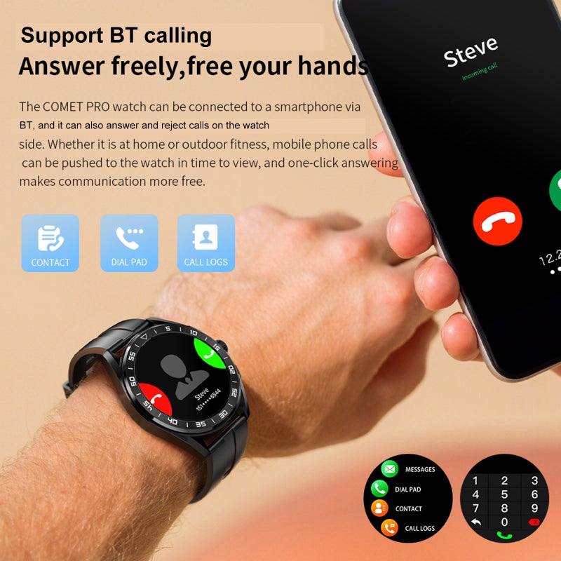 COMET PRO Smart Watch 1.32'' 360*360px Full-touch Screen BT Call AI Voice Assistant Fitness/Health Monitor 5 Menu Styles Custom Dial Compatible with Android iOS - Image 2