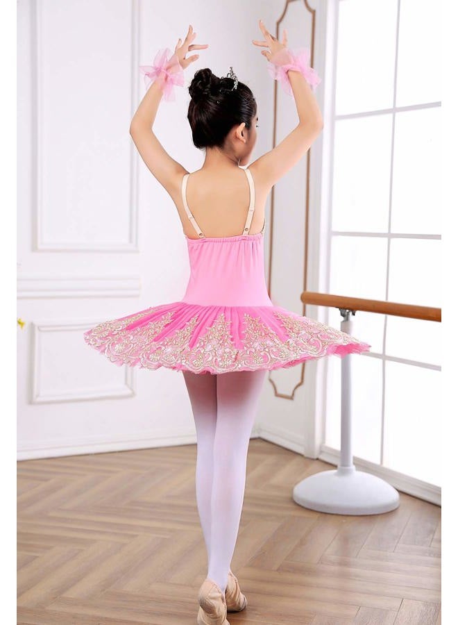 ZX Girls Camisole Skirted Leotard Ballet Dress Sparkle Lace Swan Lake Tutu Ballerina Costumes for Competition 4-13Y, 005 Pink, 6-7 Years - Image 5