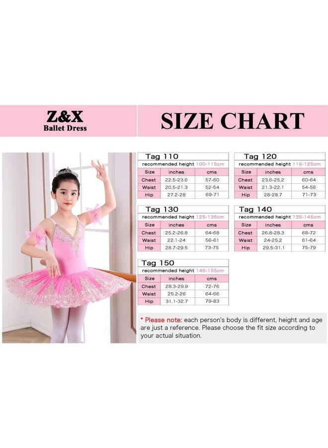 ZX Girls Camisole Skirted Leotard Ballet Dress Sparkle Lace Swan Lake Tutu Ballerina Costumes for Competition 4-13Y, 005 Pink, 6-7 Years - Image 2