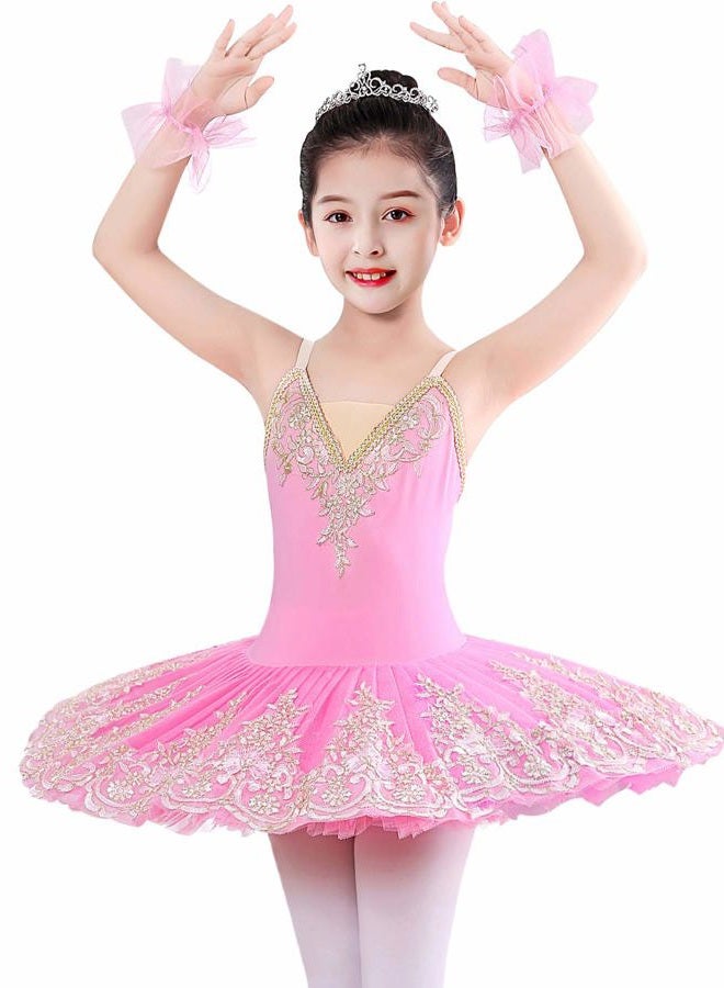 ZX Girls Camisole Skirted Leotard Ballet Dress Sparkle Lace Swan Lake Tutu Ballerina Costumes for Competition 4-13Y, 005 Pink, 6-7 Years - Image 1