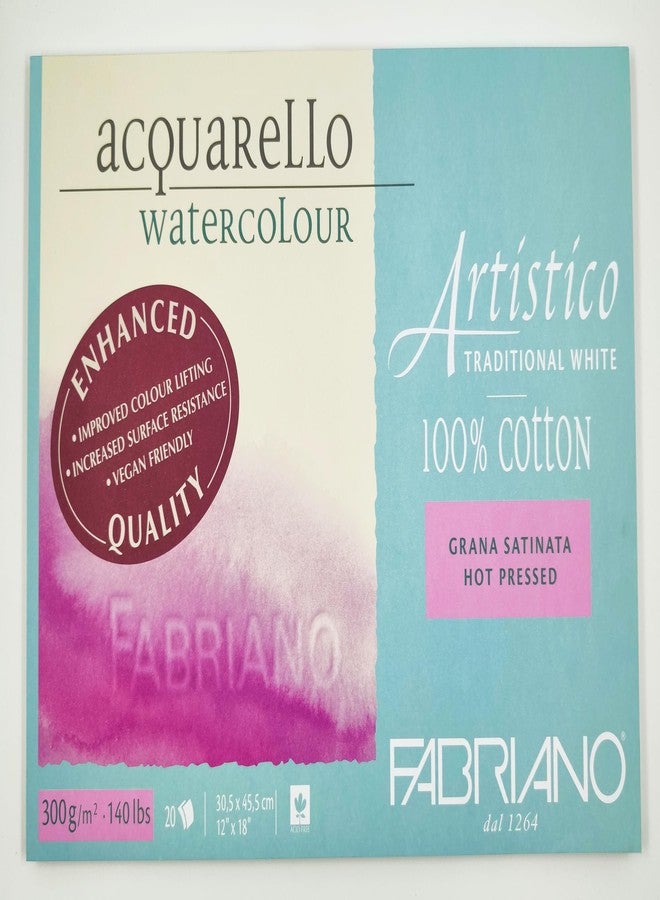 Fabriano Artistico Traditional White Watercolour Blocks Hot Pressed 300 GSM 30.5 X 45 cm - Image 1