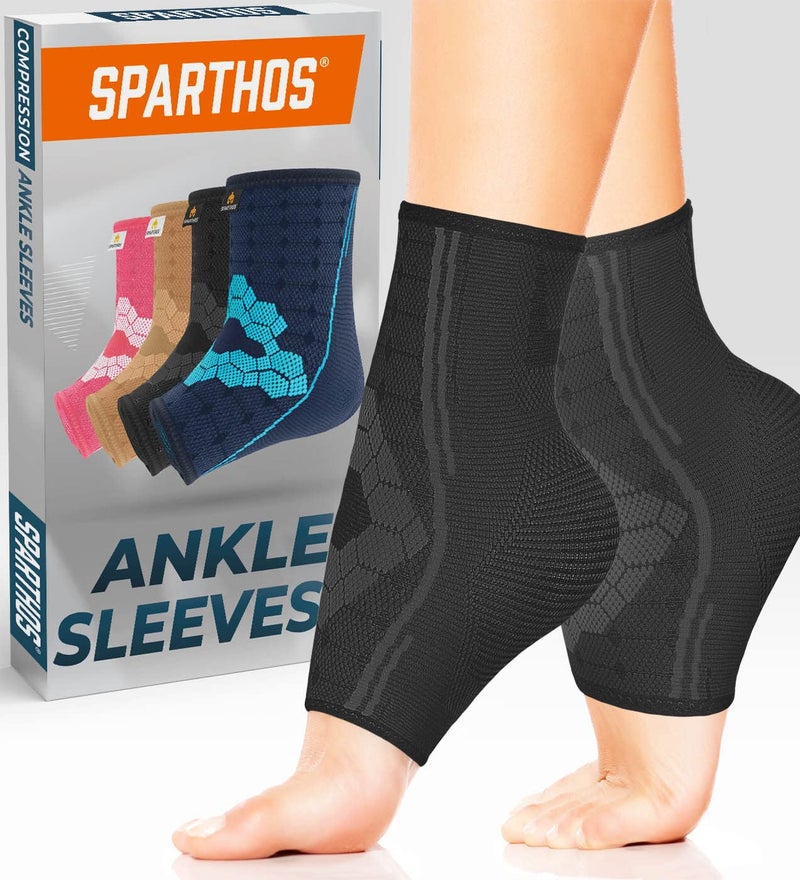 Sparthos Ankle Compression Sleeve Pair Plantar Fasciitis Brace with Arch Support Foot Ankle Socks for Men and Women Increase Blood Circulation Reduce Swelling Heel Spurs BlackM
