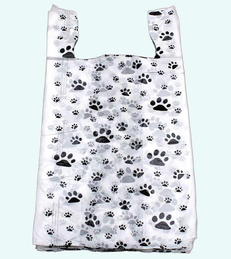 COLIBYOU 100 Cat or Dog Paw Print Plastic TShirt Bags 22 L x 12 W x 7 Gusset
