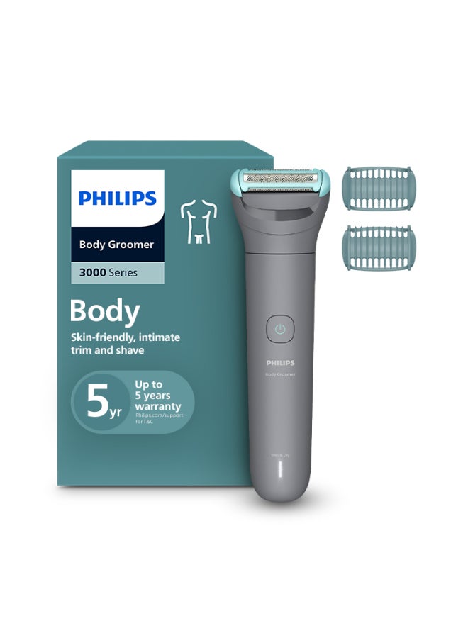 Philips Body Groomer Bg3480/15 | Trim & Shave Body Hair | 100% Showerproof | Skin-Friendly | 2 & 3 Mm Combs | Up To 80 Min Cordless | Battery Indicator | USB Charging grey - Image 1