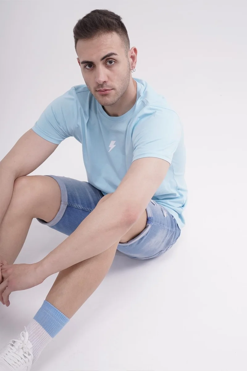 ذا سوكس كومباني Lightning Embroidered Crew Neck Light Blue Tshirt