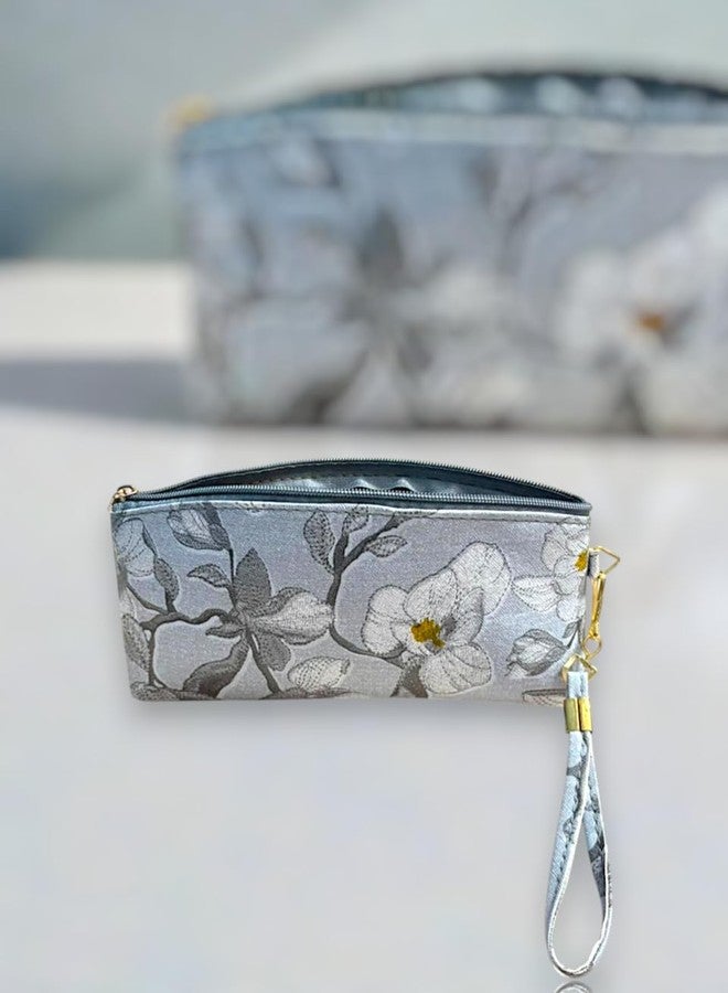 Clearo Compact Women Wallet - Blue Floral Zipper Pouch for Travel, Office & Casual Use - Image 5