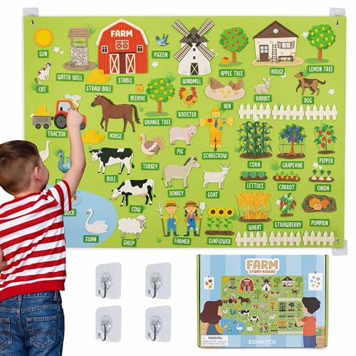 BONNYCO Felt Board for Toddlers with 92 Animal Farm Figures Montessori and Sensory Toys Birthday Gifts for Kids 38 Years Old Educational Games Learning Activities Christmas - Image 1