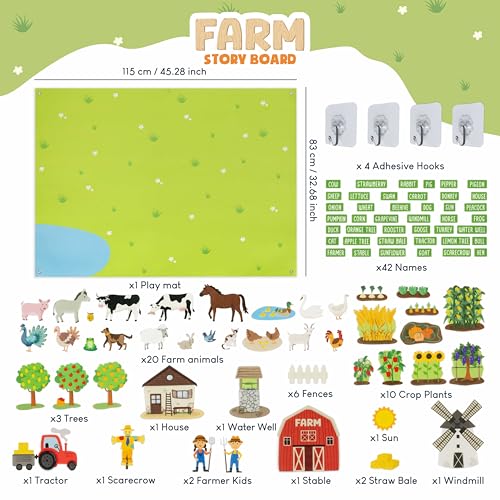 BONNYCO Felt Board for Toddlers with 92 Animal Farm Figures Montessori and Sensory Toys Birthday Gifts for Kids 38 Years Old Educational Games Learning Activities Christmas - Image 5