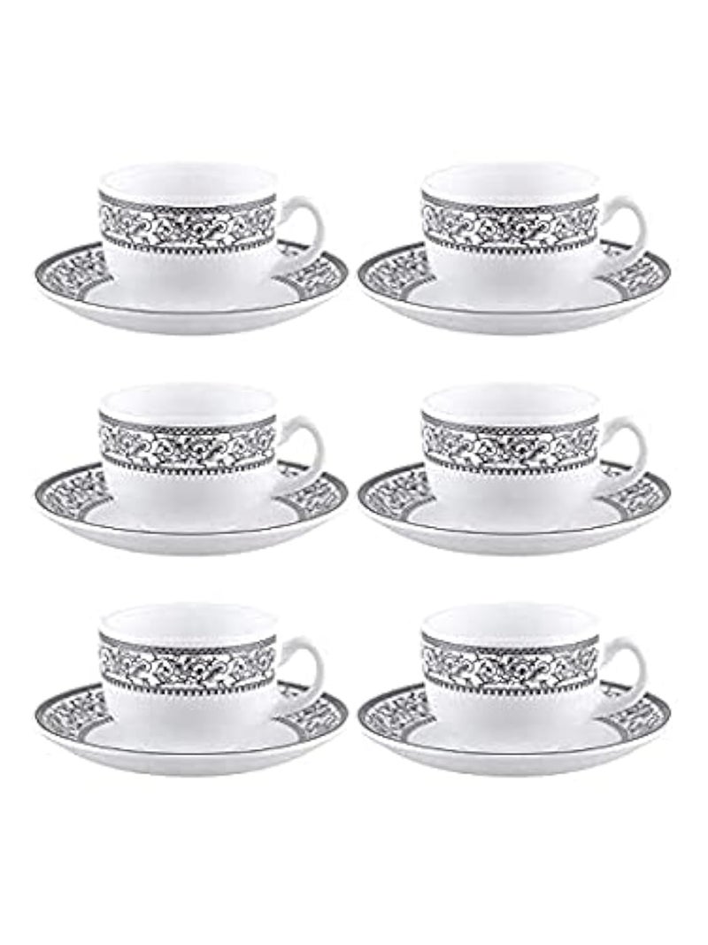 SkyKey Royal Tea Cups and Saucers , 120 ml White Bone China Tea Set, Grey - Image 4