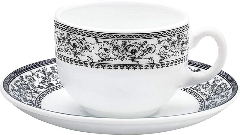 SkyKey Royal Tea Cups and Saucers , 120 ml White Bone China Tea Set, Grey - Image 2