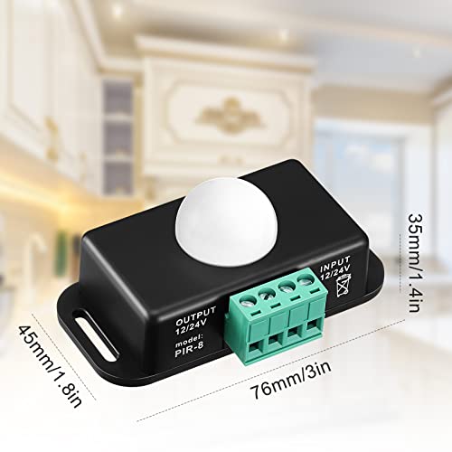 Macarrie 6 Pack 12V 24V PIR Sensor LED Motion Sensor Motion Detector Light Switch Body Infrared Sensing Timer Function Sign Control PIR Controllerfor Flexible LED Strip Lights(Black) - Image 2