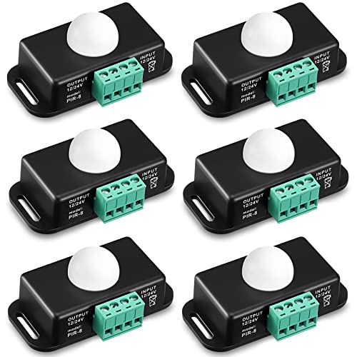 Macarrie 6 Pack 12V 24V PIR Sensor LED Motion Sensor Motion Detector Light Switch Body Infrared Sensing Timer Function Sign Control PIR Controllerfor Flexible LED Strip Lights(Black) - Image 1