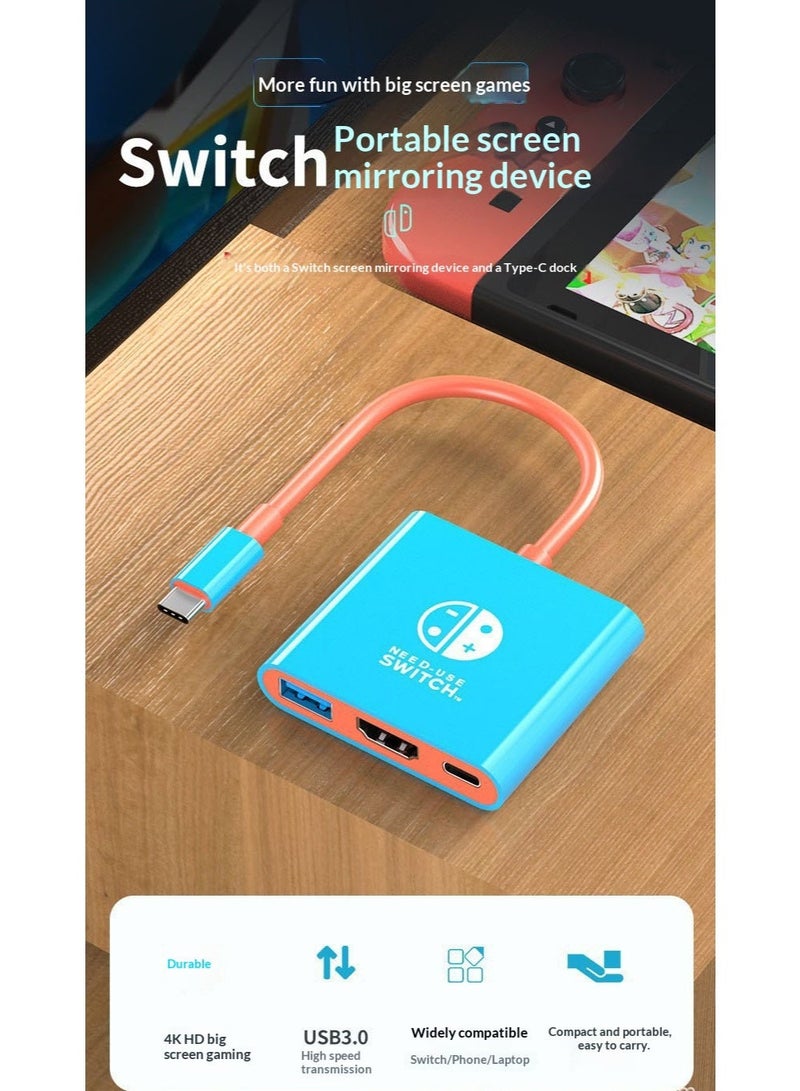 Switch 2 Portable Screen Mirroring Dock — 4K/60Hz HDMI + USB 3.0 + PD 100W Charging — Compatible with Switch 2 / Switch 1 (Red & Blue) | Compact Multi-Device Expansion for Gaming & Office - Image 4