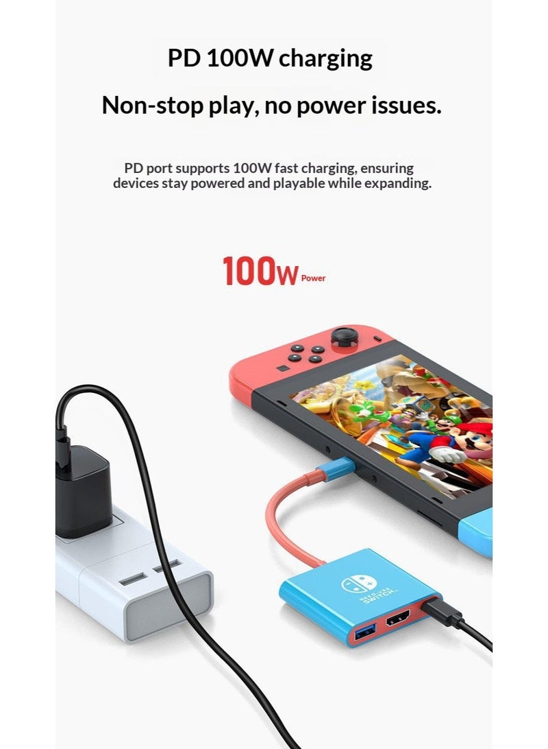 Switch 2 Portable Screen Mirroring Dock — 4K/60Hz HDMI + USB 3.0 + PD 100W Charging — Compatible with Switch 2 / Switch 1 (Red & Blue) | Compact Multi-Device Expansion for Gaming & Office - Image 2