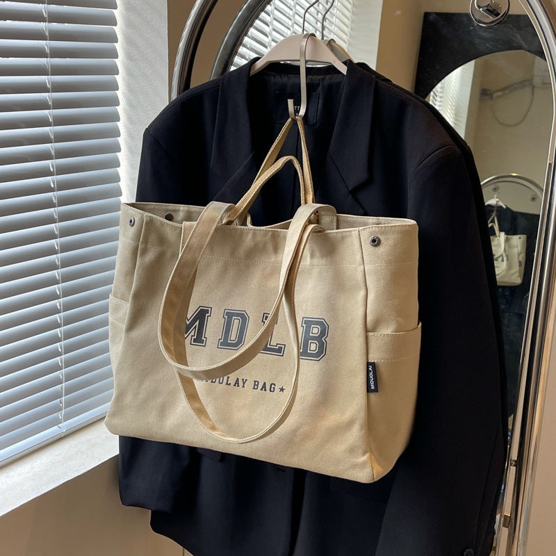 Korean Style Texture Mommy Tote Bag Fashion Letter Print Casual Satchel Shoulder Bag Canvas Bag - Image 4