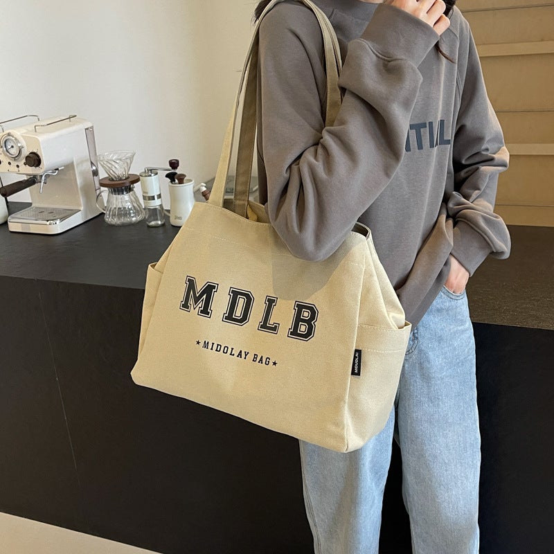 Korean Style Texture Mommy Tote Bag Fashion Letter Print Casual Satchel Shoulder Bag Canvas Bag - Image 3