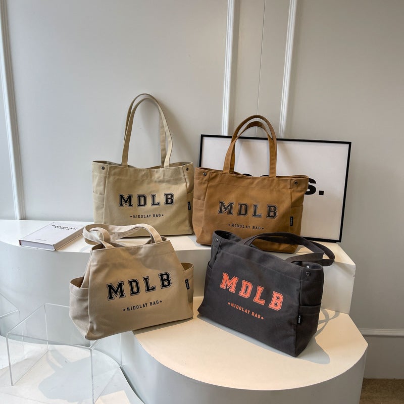 Korean Style Texture Mommy Tote Bag Fashion Letter Print Casual Satchel Shoulder Bag Canvas Bag - Image 5