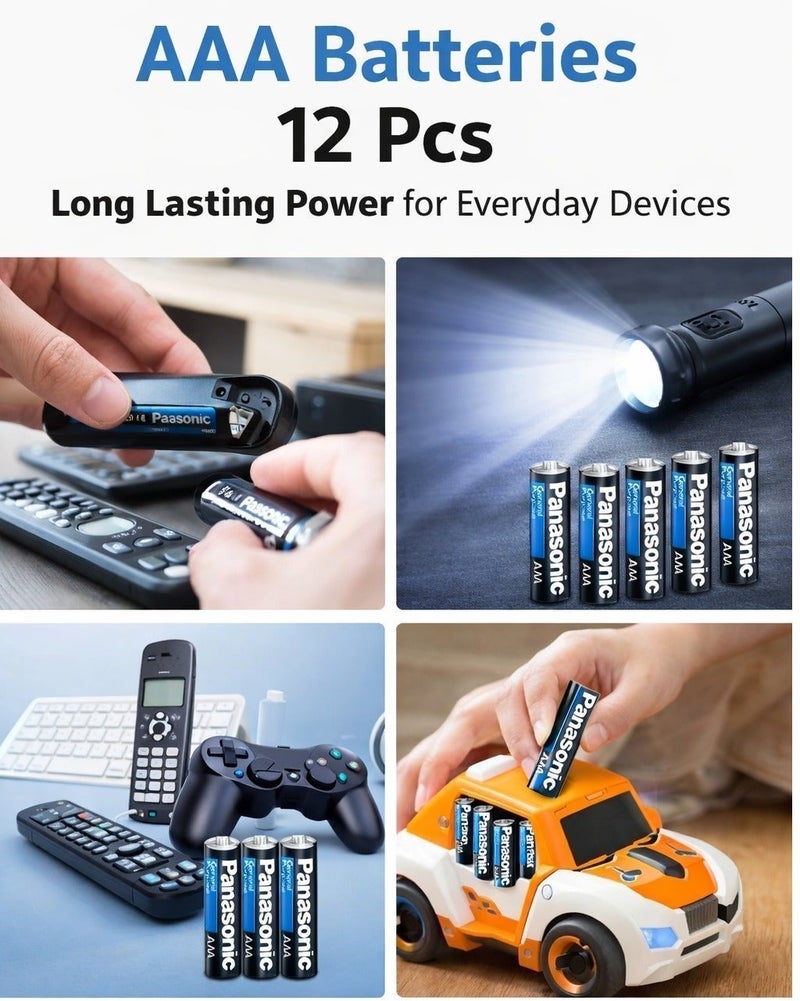 باناسونيك بطاريات باناسونيك AAA Extra Heavy Duty أصلية، توفر أداءً ثابتًا ومناسبة لأجهزة التحكم عن بعد، الساعات، الألعاب والأجهزة الإلكترونية منخفضة الاستهلاك من (12 قطعه) - Image 2